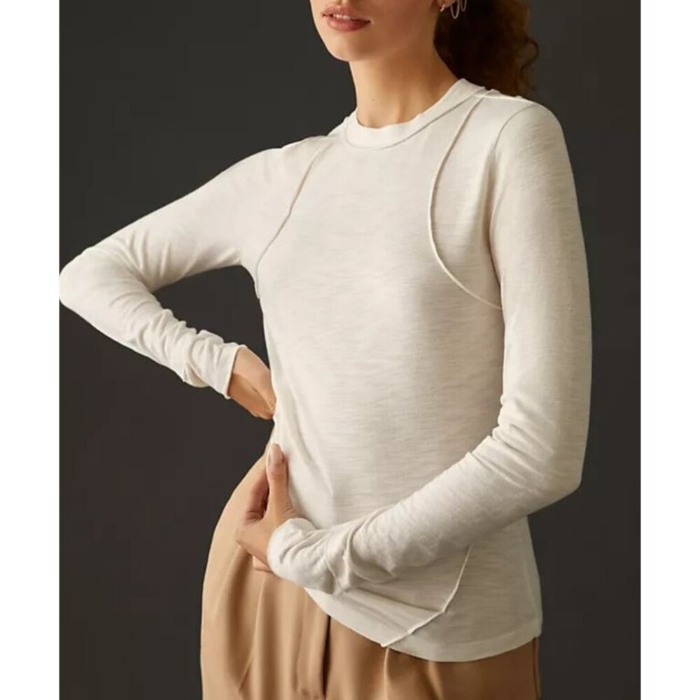 Anthropologie Pilcro Reconstructed Racer Tee Blouse Top Long Sleeve XXS 277567
